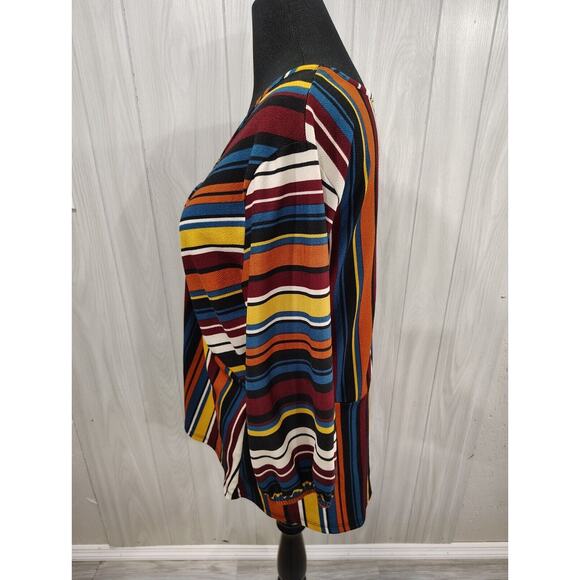 Goddess Shirt Multicolor Striped V Neck Tasseled Plus Long Sleeve Women's 1X - Picture 2 of 8